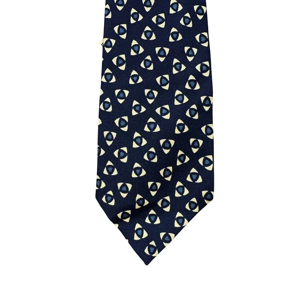 NWT Polo Ralph Lauren Silk Tie Navy Blue Geometric Eye Pattern Vintage USA Made
